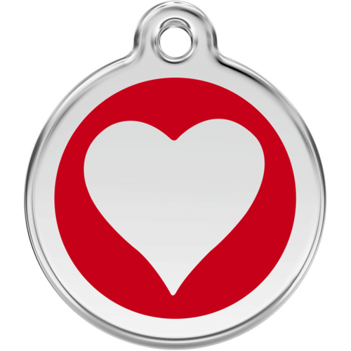 Red Dingo Enamel Red Heart Tag - Lifetime Guarantee - Cat, Dog, Pet ID Tag Engraved